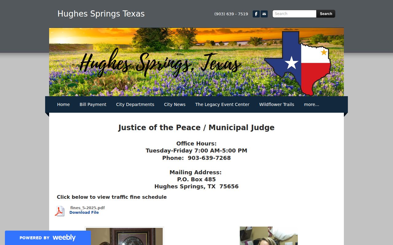 Hughes Springs JP and municipal judge and clerk information