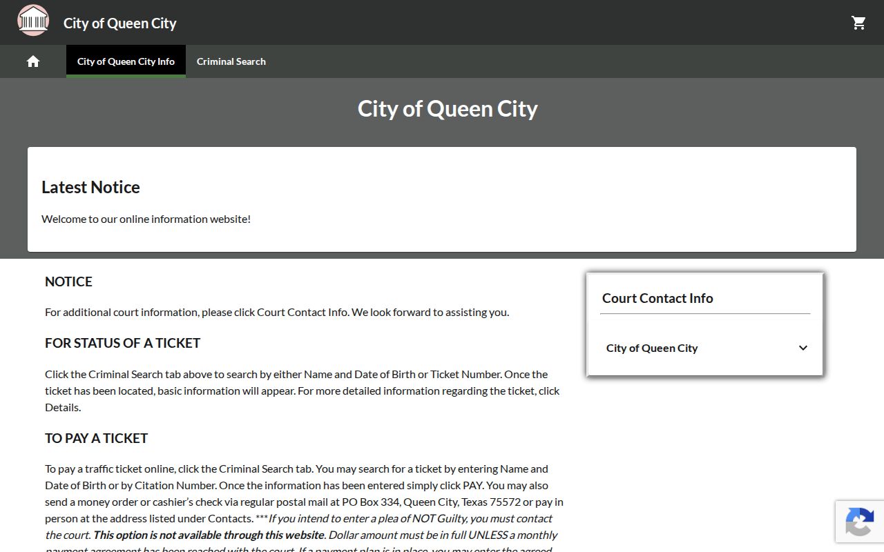 Queen City vendor-hosted citation payment page